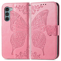 Coque Portefeuille Papillon Livre Cuir Etui Clapet pour Motorola Moto Edge S30 5G Rose Rouge