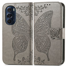 Coque Portefeuille Papillon Livre Cuir Etui Clapet pour Motorola Moto Edge X30 5G Gris