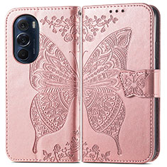 Coque Portefeuille Papillon Livre Cuir Etui Clapet pour Motorola Moto Edge X30 5G Rose