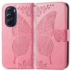 Coque Portefeuille Papillon Livre Cuir Etui Clapet pour Motorola Moto Edge X30 5G Rose Rouge