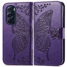 Coque Portefeuille Papillon Livre Cuir Etui Clapet pour Motorola Moto Edge X30 5G Violet