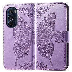 Coque Portefeuille Papillon Livre Cuir Etui Clapet pour Motorola Moto Edge X30 5G Violet Clair