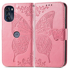 Coque Portefeuille Papillon Livre Cuir Etui Clapet pour Motorola Moto G 5G (2022) Rose Rouge