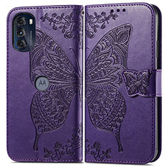 Coque Portefeuille Papillon Livre Cuir Etui Clapet pour Motorola Moto G 5G (2022) Violet