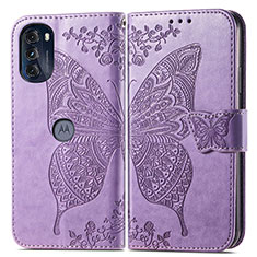 Coque Portefeuille Papillon Livre Cuir Etui Clapet pour Motorola Moto G 5G (2022) Violet Clair