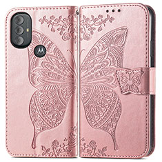 Coque Portefeuille Papillon Livre Cuir Etui Clapet pour Motorola Moto G Play (2023) Rose