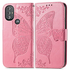 Coque Portefeuille Papillon Livre Cuir Etui Clapet pour Motorola Moto G Play (2023) Rose Rouge