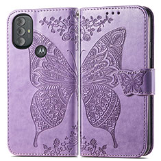 Coque Portefeuille Papillon Livre Cuir Etui Clapet pour Motorola Moto G Play (2023) Violet Clair