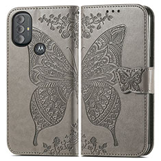 Coque Portefeuille Papillon Livre Cuir Etui Clapet pour Motorola Moto G Play Gen 2 Gris