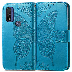 Coque Portefeuille Papillon Livre Cuir Etui Clapet pour Motorola Moto G Pure Bleu