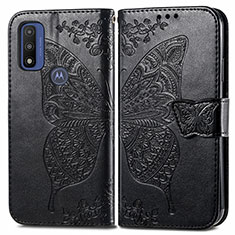 Coque Portefeuille Papillon Livre Cuir Etui Clapet pour Motorola Moto G Pure Noir