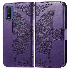 Coque Portefeuille Papillon Livre Cuir Etui Clapet pour Motorola Moto G Pure Violet