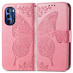 Coque Portefeuille Papillon Livre Cuir Etui Clapet pour Motorola Moto G Stylus (2022) 4G Rose Rouge