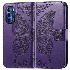 Coque Portefeuille Papillon Livre Cuir Etui Clapet pour Motorola Moto G Stylus (2022) 4G Violet