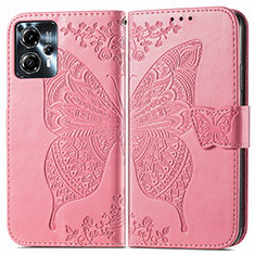 Coque Portefeuille Papillon Livre Cuir Etui Clapet pour Motorola Moto G13 Rose Rouge