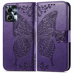 Coque Portefeuille Papillon Livre Cuir Etui Clapet pour Motorola Moto G13 Violet