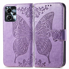 Coque Portefeuille Papillon Livre Cuir Etui Clapet pour Motorola Moto G13 Violet Clair