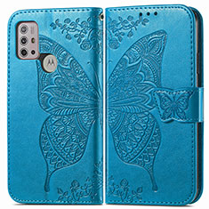 Coque Portefeuille Papillon Livre Cuir Etui Clapet pour Motorola Moto G20 Bleu