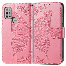 Coque Portefeuille Papillon Livre Cuir Etui Clapet pour Motorola Moto G20 Rose Rouge