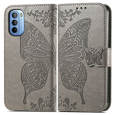 Coque Portefeuille Papillon Livre Cuir Etui Clapet pour Motorola Moto G31 Gris