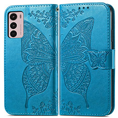 Coque Portefeuille Papillon Livre Cuir Etui Clapet pour Motorola Moto G42 Bleu