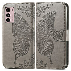 Coque Portefeuille Papillon Livre Cuir Etui Clapet pour Motorola Moto G42 Gris