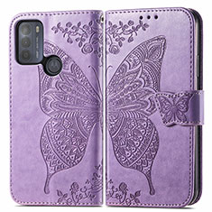 Coque Portefeuille Papillon Livre Cuir Etui Clapet pour Motorola Moto G50 Violet Clair