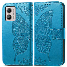 Coque Portefeuille Papillon Livre Cuir Etui Clapet pour Motorola Moto G53 5G Bleu