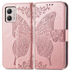 Coque Portefeuille Papillon Livre Cuir Etui Clapet pour Motorola Moto G53 5G Or Rose