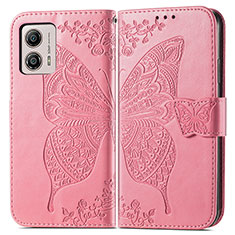 Coque Portefeuille Papillon Livre Cuir Etui Clapet pour Motorola Moto G53 5G Rose Rouge