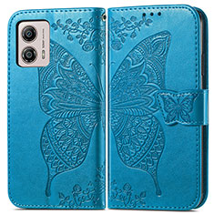 Coque Portefeuille Papillon Livre Cuir Etui Clapet pour Motorola Moto G53j 5G Bleu