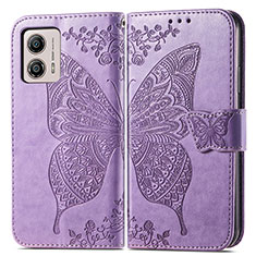 Coque Portefeuille Papillon Livre Cuir Etui Clapet pour Motorola Moto G53j 5G Violet Clair