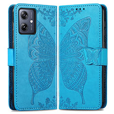 Coque Portefeuille Papillon Livre Cuir Etui Clapet pour Motorola Moto G54 5G Bleu