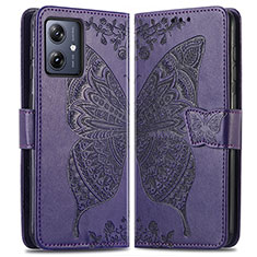 Coque Portefeuille Papillon Livre Cuir Etui Clapet pour Motorola Moto G54 5G Violet