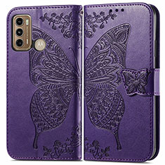 Coque Portefeuille Papillon Livre Cuir Etui Clapet pour Motorola Moto G60 Violet