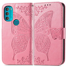 Coque Portefeuille Papillon Livre Cuir Etui Clapet pour Motorola Moto G71 5G Rose Rouge