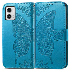 Coque Portefeuille Papillon Livre Cuir Etui Clapet pour Motorola Moto G73 5G Bleu