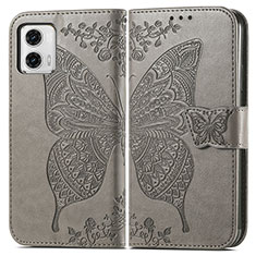 Coque Portefeuille Papillon Livre Cuir Etui Clapet pour Motorola Moto G73 5G Gris