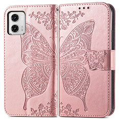 Coque Portefeuille Papillon Livre Cuir Etui Clapet pour Motorola Moto G73 5G Or Rose