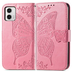 Coque Portefeuille Papillon Livre Cuir Etui Clapet pour Motorola Moto G73 5G Rose Rouge