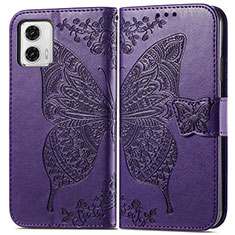 Coque Portefeuille Papillon Livre Cuir Etui Clapet pour Motorola Moto G73 5G Violet