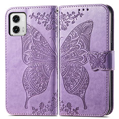 Coque Portefeuille Papillon Livre Cuir Etui Clapet pour Motorola Moto G73 5G Violet Clair