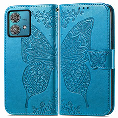 Coque Portefeuille Papillon Livre Cuir Etui Clapet pour Motorola Moto G84 5G Bleu