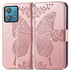 Coque Portefeuille Papillon Livre Cuir Etui Clapet pour Motorola Moto G84 5G Or Rose