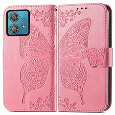 Coque Portefeuille Papillon Livre Cuir Etui Clapet pour Motorola Moto G84 5G Rose Rouge