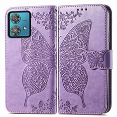 Coque Portefeuille Papillon Livre Cuir Etui Clapet pour Motorola Moto G84 5G Violet Clair