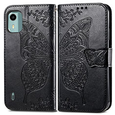 Coque Portefeuille Papillon Livre Cuir Etui Clapet pour Nokia C12 Plus Noir