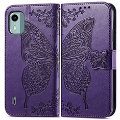 Coque Portefeuille Papillon Livre Cuir Etui Clapet pour Nokia C12 Plus Violet