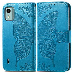 Coque Portefeuille Papillon Livre Cuir Etui Clapet pour Nokia C12 Pro Bleu