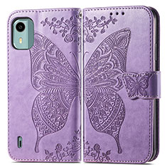 Coque Portefeuille Papillon Livre Cuir Etui Clapet pour Nokia C12 Pro Violet Clair